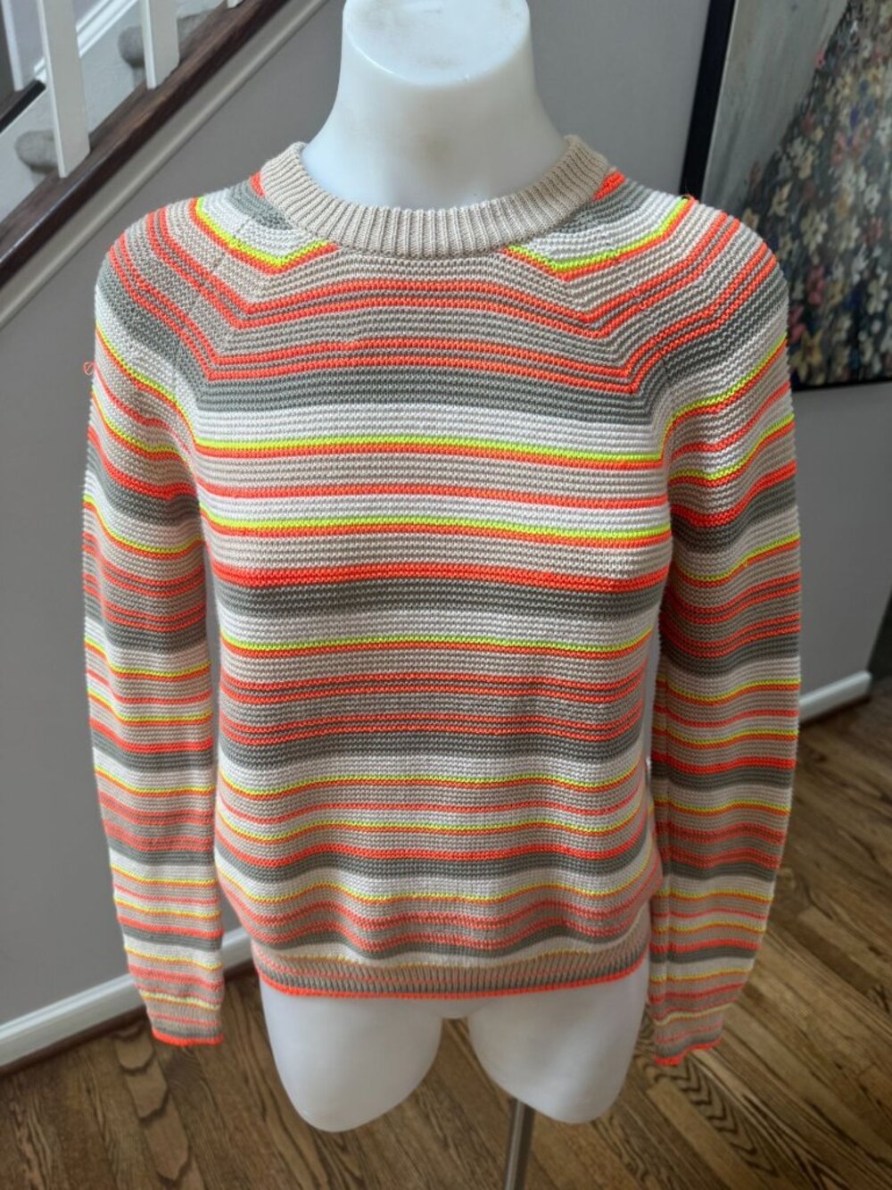 Autumn Cashmere Striped Neon Link Sweater 100% Cotton Size XS
